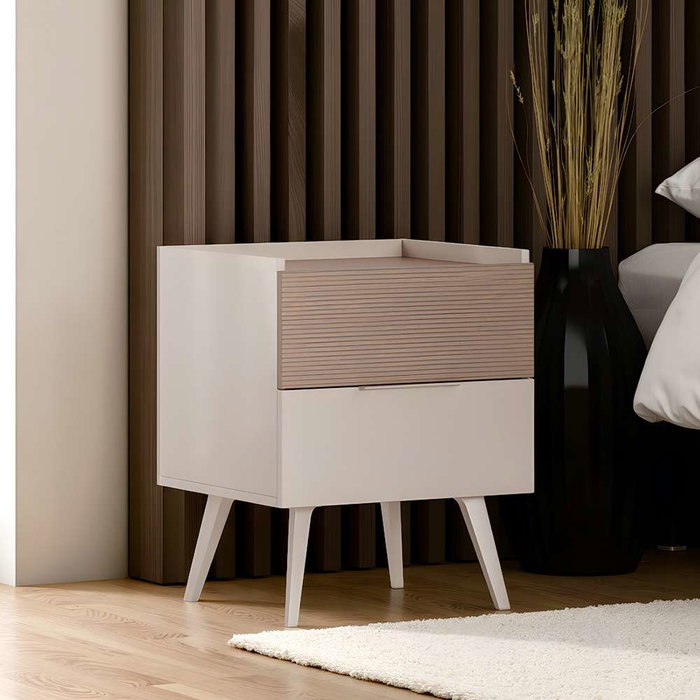 Hanah Home Mesita de Noche Milano Visón, 2 Cajones y Estanterías, Fabricada en Tablero de Partículas Recubierto de Melamina